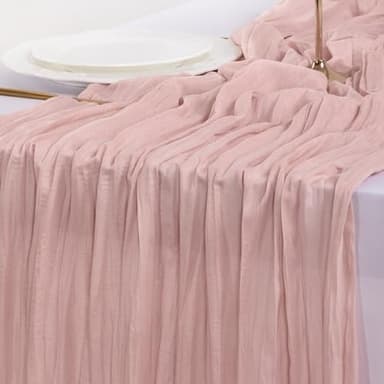 Socomi 6pcs Pink Cheesecloth Table Runner Valentine's Day Boho Rustic Gauze Dusty Pink Farmhouse 120 inch 10FT Cheese Cloth Runner for Wedding Party Baby Shower Birthday Home Decor - Image 6