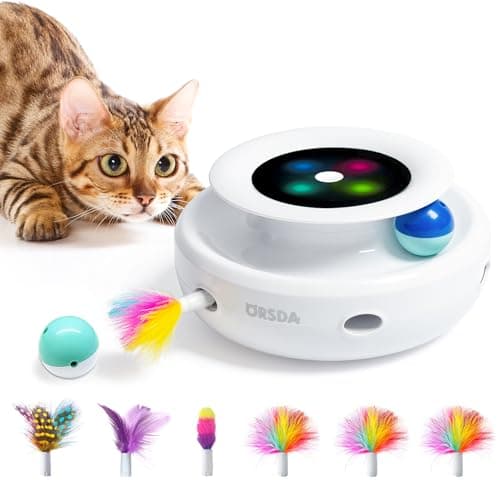 ORSDA 2in1 Interactive Toys for Indoor Cats, Timer Auto On/Off, Cat Toy Balls & Ambush Electronic Cat Mice Toy for Entertainment with 6pcs Feathers, Dual Power Supplies - Image 1