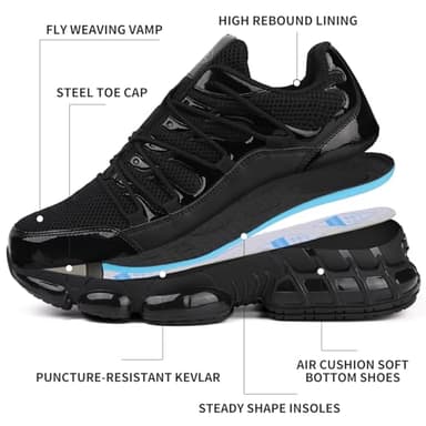 LIANGGO Steel Toe Shoes for Men Women Composite Toe Safety Work Non Slip Industrial Air Cushion Tennis Sneakers Black 38.5 - Image 3