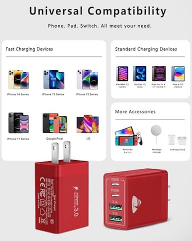 USB C Charger Block 2-Pack, Aiminu 40W 4-Port Fast USB C Charger Cube PD Power Delivery Fast Type C Charging Block Plug Adapter for iPhone 16/15/14/13/12/11/Pro Max, XS/XR/X, iPad, Android Phones - Image 6