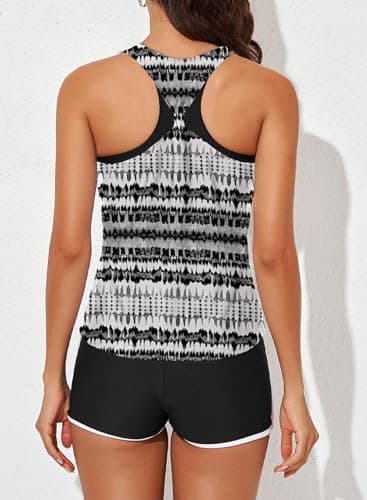 Aleumdr Womens Tankini Swimsuits Athletic Three Piece Tummy Control Bathing Suits with Shorts Modest Swimsuits for Women Black X-Large - Image 2
