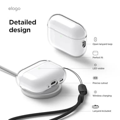 elago Clear Case Compatible with AirPods Pro 3 Case Clear Cover - Lanyard Included, Strap Included, Reduced Yellowing, Shockproof, Full Protection, Soft TPU (Transparent) - Image 5