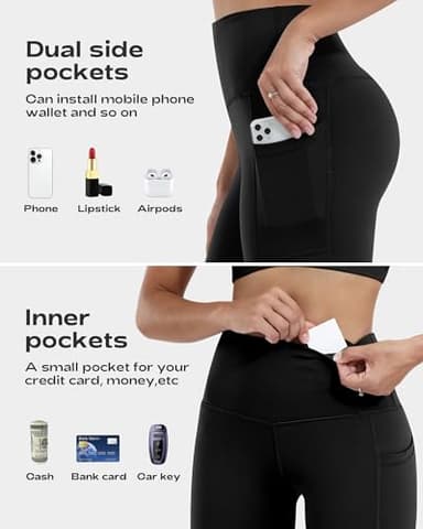 CHRLEISURE Leggings with Pockets for Women, High Waisted Tummy Control Workout Yoga Pants(5 Packs, Black,Gray,Orange,Coral Pink,Blue, 3XL) - Image 2