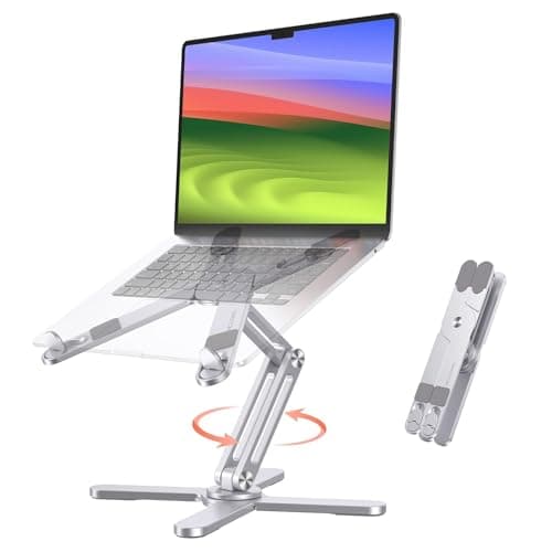 OMOTON 360° Rotating Laptop Stand Riser for Desk, Ergonomic Foldable Computer Stand Adjustable Height Angles for Collaborative Work, Easy Storage Fit Macbooks,All Laptops up to 16 inches, Silver - Image 1