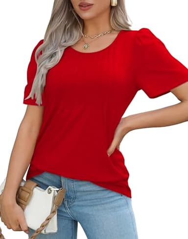 Womens Tops Dressy Casual Valentines Shirts Summer Tops Beach Vacation Clothes Short Sleeve Blouses Plus Size Red S - Image 3