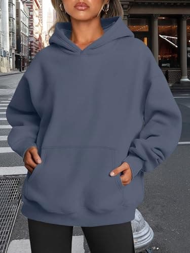 Trendy Queen Womens Oversized Hoodies Fleece Sweatshirts Fall Fashion 2025 Pullover Sweaters Winter Clothes Dusty Blue XL - Image 6