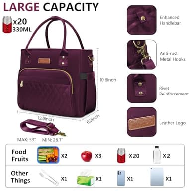 MIYCOO Lunch Bag Lunch Box Women - Leakproof Insulated Lunch Cooler Bag for Women - Large Lunch Tote Bags Adults, Purple - Image 7