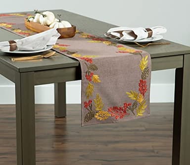 DII Fall Table Décor Embroidered Tabletop for Thanksgiving Dining, Table Runner, 14x108, Shimmering Leaves - Image 5