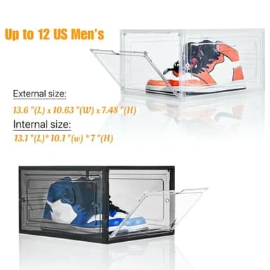 Attelite X-Large Clear Plastic Shoe Boxes - Stackable Shoe Organizer with Magnetic Door (9 Pack, Clear White) - Image 6