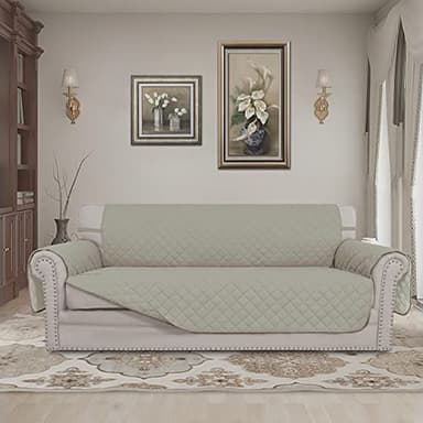 Easy-Going Reversible Couch Cover for 3 Cushion Couch Sofa Cover for Dogs Water Resistant Furniture Protector Cover with Foam Sticks Elastic Straps for Pet Cat (Sofa, Beige/Beige) - Image 2