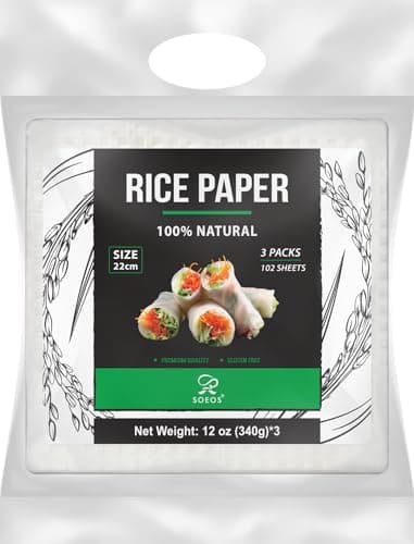 Soeos Rice Paper, White Rice Paper Wrappers, 3 Pack, 102 Sheets-Fresh Spring Roll Wrappers & Dumplings, Non-GMO, Gluten-Free, Low Carb, Vietnamese Rice Wraps (Square, 22cm) - Image 3