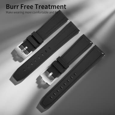 ULLCHRO FKM Rubber Watch Strap 20mm 22mm Quick Release Fluororubber Band with Silver Buckle Soft Breathable Durable Rubber Sport Strap for Men Women Waterproof Silicone Replacement (20mm, Black) - Image 4