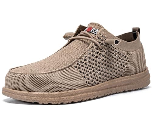 LARNMERN Slip On Steel Toe Shoes Men Lightweight Comfortable Lounging Walking Sneakers Safety Work Steel Toe Loafers (8.5 Men, Khaki) - Image 1