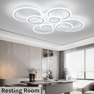 Shine LUEST Modern LED Ceiling Light, Dimmable LED Chandelier Flush Mount Ceiling Lights, Remote Control Acrylic Ring Ceiling Lamp Fixture for Living Room Dining Room Bedroom (White, 8 Rings) - Image 7