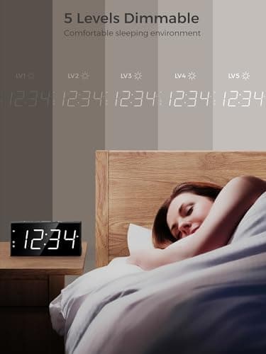 Alarm Clock for Bedroom, 2 Alarms Loud LED Big Display Plug in Simple Basic Digital Clock with USB Charging Port, Adjustable Volume, Dimmable, Snooze for Deep Sleepers Kids Elderly Home Office - Image 4
