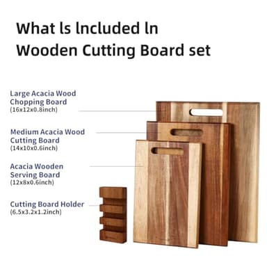 YUSOTAN 3-piece Acacia Wood Cutting Board Set for Kitchen, Large Wooden Cutting Board Set with Handle, Thick Chopping Board, Butcher Block Wooden Trays for Meat, Fruit Vegetable and Cheese - Image 3