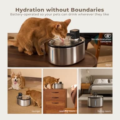 Smartoo Wireless Cat Water Fountain Stainless Steel, 152oz/4.5L Cat Fountain Battery Operated, Cordless Pet Water Fountain for Cats & Dogs with Motion Sensor, Ultra Quiet Pump, Multi-Filtration - Image 2