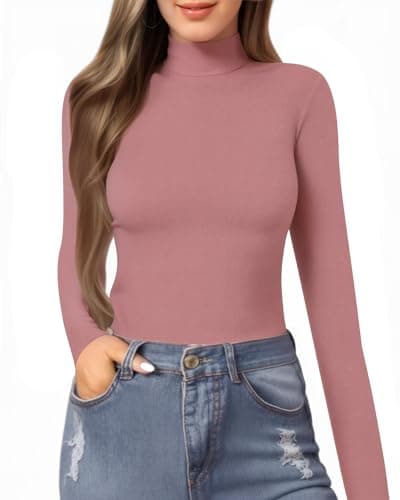 MANGOPOP Women's Mock Turtle Neck Slim Fit Long Sleeve T Shirt Tight Tops Tee Marsala - Image 1