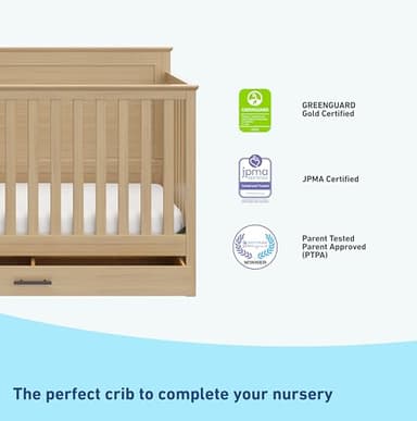Graco Tristan 5-in-1 Convertible Crib with Drawer (Driftwood) – GREENGUARD Gold Certified, Fits Standard Crib Mattress, Premium Handle, Converts to Toddler Bed, Daybed, and Full-Size Bed - Image 5