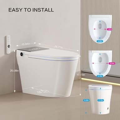 Smart Toilet with Built-In Bidet and Tank – Heated Seat, Dual Auto Flush, Warm Water & Dryer, Foot Sensor, Night Light, and Wireless Remote Control - Image 2