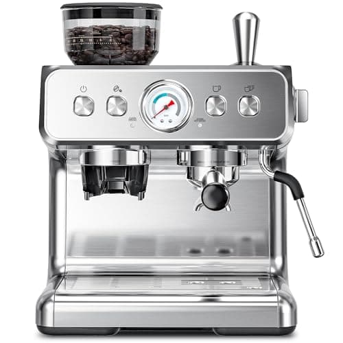 Kismile Espresso Machine with Grinder, 20 Bar Automatic Espresso Maker with Milk Frother Steam Wand, Removable Water Tank for Latte & Cappuccino, Professional Coffee Machine for Home (Stainless Steel) - Image 1