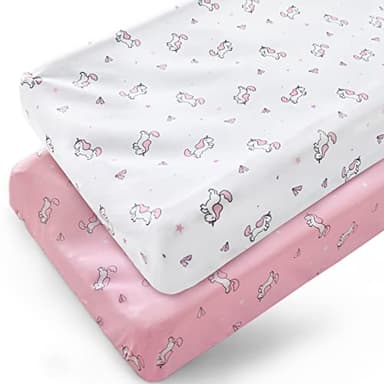 Changing Pad Cover for Girls 2 Pack, Comfy & Breathable Changing Table Cover for 32''x16" Changing Table Pads, Diaper Changing Pad Cover, Pink - Image 1