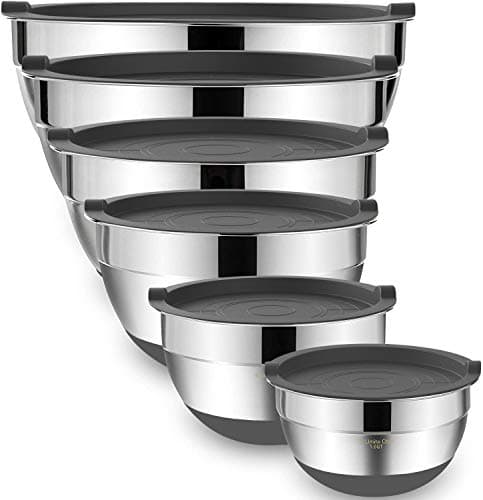 Umite Chef Mixing Bowls with Airtight Lids，6 piece Stainless Steel Metal Nesting Storage Bowls, Non-Slip Bottoms Size 7, 3.5, 2.5, 2.0,1.5, 1QT, Great for Mixing & Serving(Grey) - Image 1