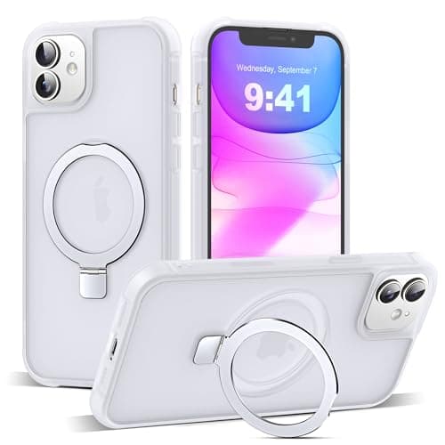 SKYLMW Compatible with iPhone 11 Case with Invisible Magnetic O-Ring Stand Military-Grade Phone Case for iPhone 11 6.1" [Compatible with Mag-Safe][Great Grip Feeling],Translucent - Image 1