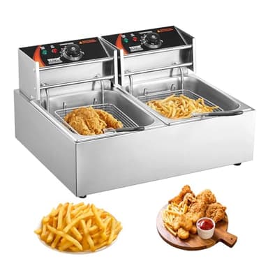 VEVOR Commercial Deep Fryer, Dual Tank 3000W Electric Countertop Fryer with Basket, 2 x 9.1Qt/8.6L Double Stainless Steel Oil Fryer, with Temp Control & Overheat Protection, for Kitchen Restaurant Use - Image 1