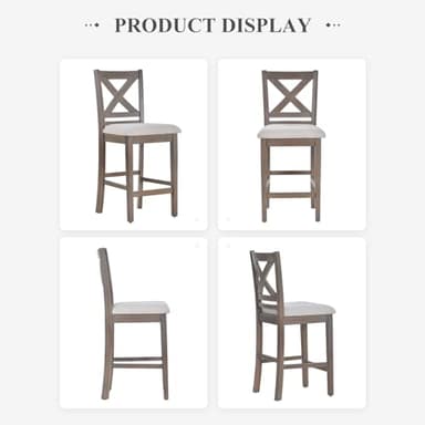 Upholstered Counter Height Bar Stools Set of 4, Modern Kitchen Island Barstools Chairs with Cross Back and Wood Legs for Dining Room Bar, Light Brown Wash - Image 7