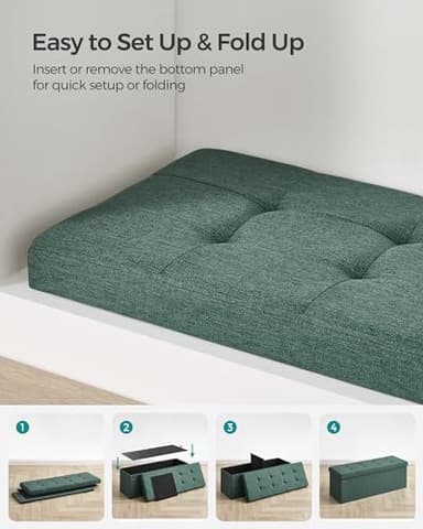 SONGMICS MAZIE Collection - 43 Inches Folding Storage Ottoman Bench, Ottoman Foot Rest, End of Bed Bench, Storage Chest, Load 660 lb, for Living Room, Bedroom, Entryway, Retro Green ULSF077C01 - Image 7
