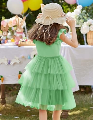 Arshiner Toddler Tutu Dress Girls Rufffle Tiered Green Saint Patrick's Princess Party Sundress for Kid 3-4 Years - Image 3