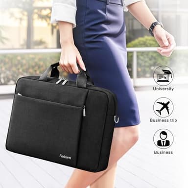 Ferkurn Laptop Bag Case for Women Men Computer Bag Compatible with HP Envy Pavilion Omen/LG Gram/MSI/Dell Inspiron XPS/Lenovo/Acer, Shoulder Strap Carrying Messenger Briefcase, Black, 17 17.3 Inch - Image 4