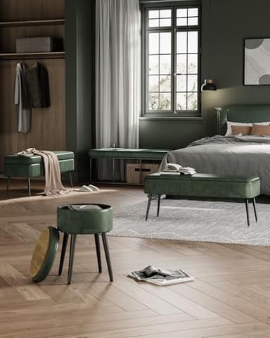 VASAGLE EKHO Collection - Bench for Entryway Bedroom, Synthetic Leather with Stitching, Ottoman Bench with Steel Legs, Living Dining Room, Mid-Century Modern, Loads 660 lb, Forest Green ULOM076C01 - Image 7