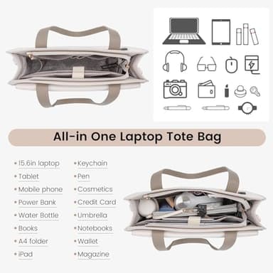 LOVEVOOK Laptop Bag for Women, Khaki- Off-white - Image 3