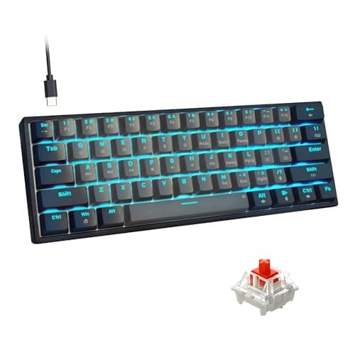 Snpurdiri 60% Wired Mechanical Gaming Keyboard, Ice Blue LED Backlit 61 Keys Mini Wired Office Keyboard for Windows Laptop PC Mac (Black-Grey, Red Switches) - Image 1