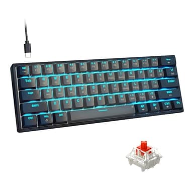 Snpurdiri 60% Wired Mechanical Gaming Keyboard, Ice Blue LED Backlit 61 Keys Mini Wired Office Keyboard for Windows Laptop PC Mac (Black-Grey, Red Switches) - Image 1