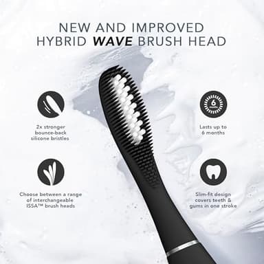 FOREO ISSA 3 Bundle - Ultra-Hygienic 4-in-1 Silicone Sonic Electric Toothbrush + 2 x ISSA Hybrid Wave Brush Head - White Teeth, Clean Gums, Cheeks & Tongue, Soft Toothbrush - Black - Image 4