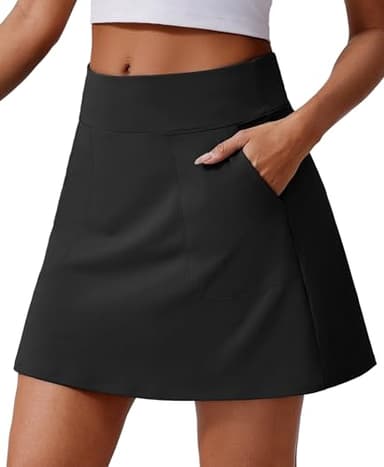 PINSPARK Golf Skorts for Woman Lightweight Tennis Skort Skirt High Waisted Athletic Skirts with Pockets UV Protection Sports Skort, Black Medium - Image 1