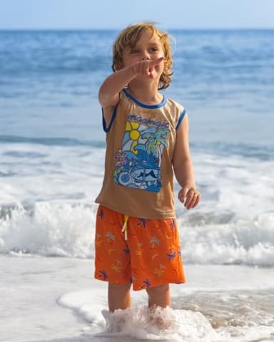 maamgic Boys Swim Trunks with Compression Liner 4-Way Stretch Quick Dry Swim Shorts Swimming Trunks Toddler Boy Coconut Orange 3T - Image 6