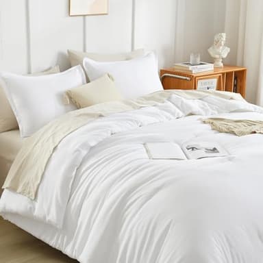 Litanika White Comforter King Size, 3 Pieces Lightweight Solid Bedding Comforter Set, All Season Fluffy Bed Set (104x90In Comforter & 2 Pillowcases) - Image 3