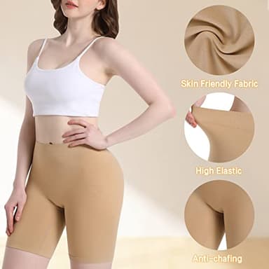 Reamphy 3 Pack Slip Shorts for Women Under Dress,Comfortable Smooth Yoga Workout Biker Shorts(Black+White+Nude,M) - Image 3