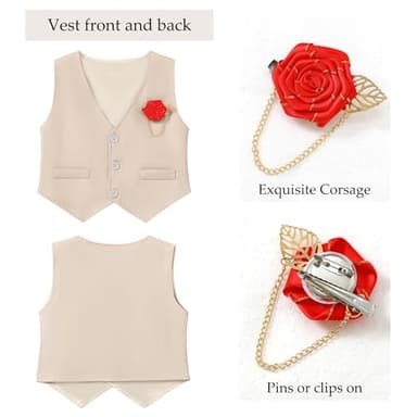 WESIDOM Toddler Dresses Suit Baby Boy Clothes Set Bowtie Shirts+Pants+Vest+Boutonniere Kids Gentleman Wedding Outfit(Apricot+2-3T) - Image 5