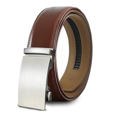 Coipdfty Men's Belts Leather Ratchet Belt Dress Belts for Men Adjustable Belt for Casual Jeans (Silverplate-brownbelt, 31"-36" Waist Adjustable) - Image 1