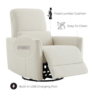 CHITA Power Recliner Chair Swivel Glider, FSC Certified Upholstered Living Room Nursery Reclining Sofa Chair with Lumbar Support, Linen - Image 7
