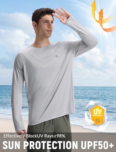 baleaf Men's Sun Protection Swim Shirts UPF 50+ UV Sun Shirt Quick Dry Long Sleeve Rash Guard Shirt with Zipper Pocket Light Gray M - Image 3