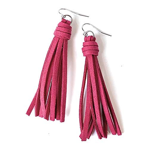Tassel Earrings for Women - Faux Suede Leather (Camellia Pink) - Image 1