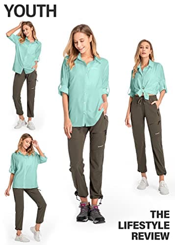 Women's UPF 50 Long Sleeve Sun Protection Shirts Quick Dry Outdoor Fishing Hiking Travel Shirt (5019 Green, Medium) - Image 3