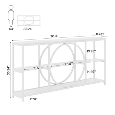 Tribesigns 70.9 inch Sofa Console Table, Modern Extra Long Entryway Tables with 3 Tier Storage Shelves Metal Frame for Foyer Hallway Living Room Behind Couch, Pure White - Image 2