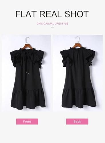 Dokotoo Womens 2025 Spring Summer Drawstring V-Neck Ruffle Sleeveless Tank Dress Resort Wear for Women Cap Short Sleeve Side Pockets Easter Mini Dress Sundress Beach Vacation Clothes Black Medium - Image 3